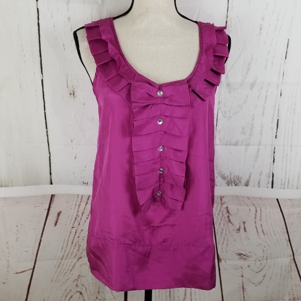Filtre Top Blouse Sz M Pleated Hot Pink Silk Shirt